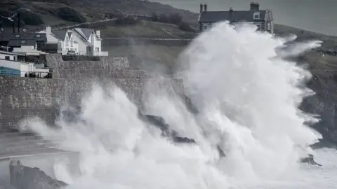 PA Waves hitting the coast in Porthleven, Cornwall