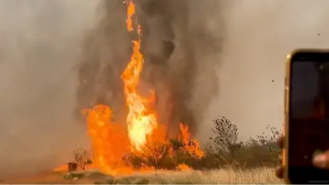 Fire tornado burning in Australian outback