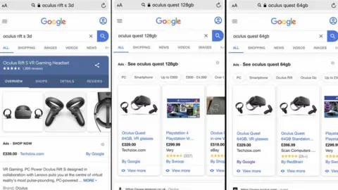 Oculus searches on Google