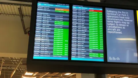 Tony Fisher/BBC Departures board at London Luton Airport