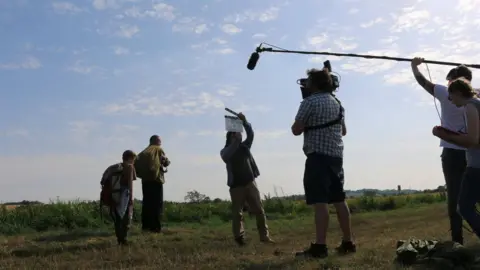 Screen Northants Filming for Nene showing a film crew with cameras