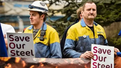 Getty Images Steel workers at Port Talbot at the height of the crisis in 2016
