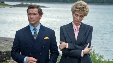 Keith Bernstein/Netflix Dominic West and Elizabeth Debicki in The Crown