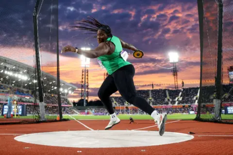 Getty Images AUGUST 02: Chioma Onyekwere of Team Nigeria competes during the Women's Discus Throw Final on day five of the Birmingham 2022 Commonwealth Games