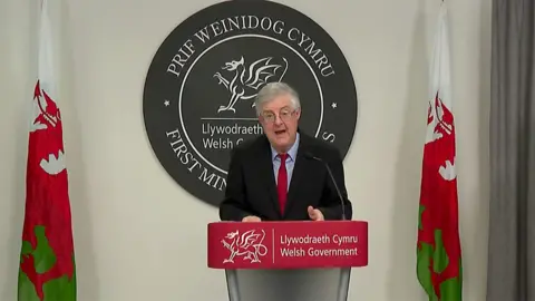 Mark Drakeford at a press conference