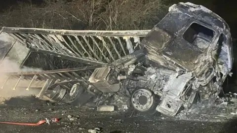 Nottinghamshire Fire and Rescue Service A burnt lorry