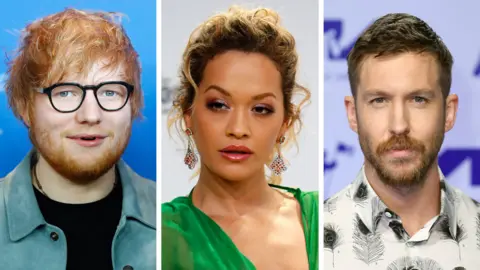 PA/Reuters Ed Sheeran, Rita Ora and Calvin Harris