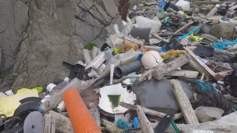 BBC Plastics and other rubbish on beach