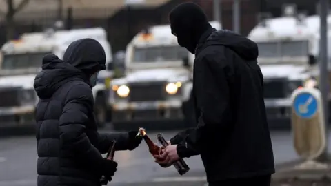 PAcemaker Rioters light petrol bombs on the Springfield Road in Belfast, 8 April