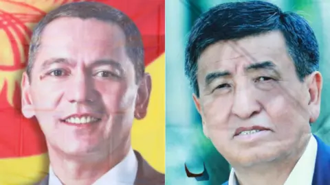 EPA Omurbek Babanov (left) and Sooronbay Jeenbekov