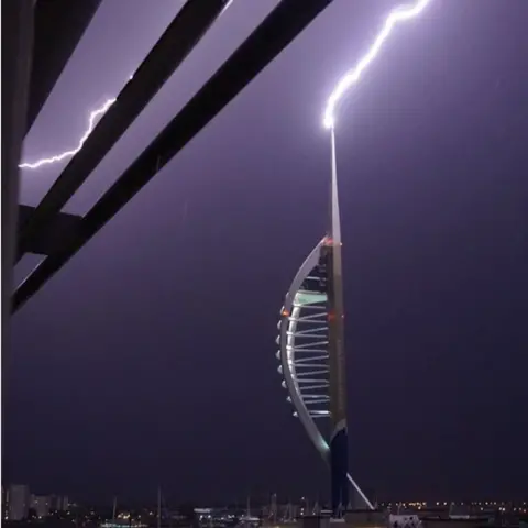 Freddie Ryan Image of lightning over Spinnaker Tower in Portsmouth by Freddie Ryan