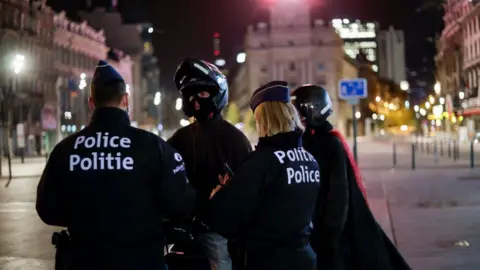 EPA Police in Brussels enforcing coronavirus restrictions, 19 October 2020