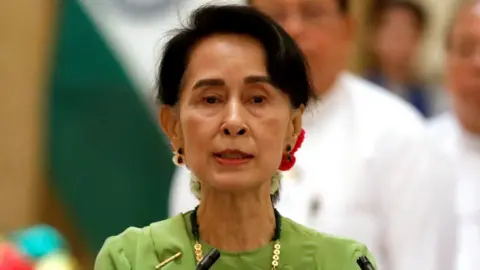Reuters Aung San Suu Kyi at news conference with Indian prime minister - 6 September
