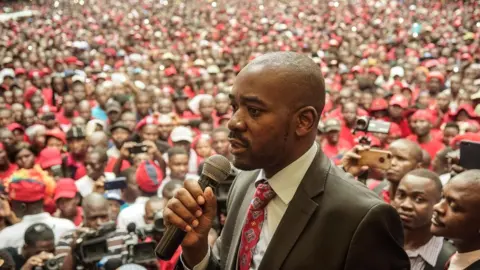 AFP Nelson Chamisa addressing supporters in Zimbabwe