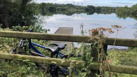 BBC Bikes placed by a jetty on Enagh Lough