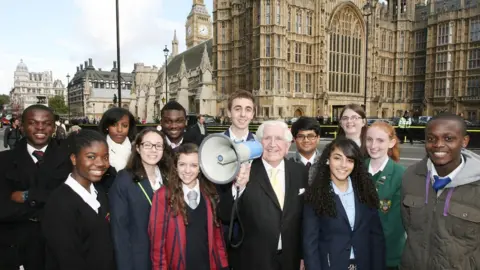 Jack Petchey Foundation Sir Jack with Speak Out winners at Parliament