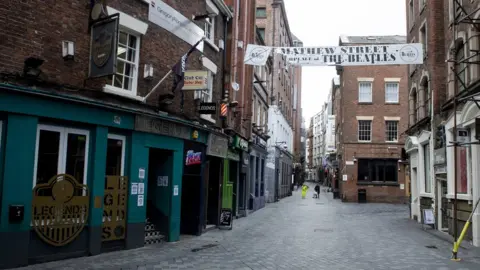 EPA Empty Mathew Street in Liverpool under local lockdown