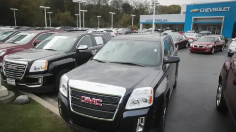 Getty Images GMC SUVs are offered for sale at Jack Phelan Chevrolet on October 25, 2016 in Lyons, Illinois.