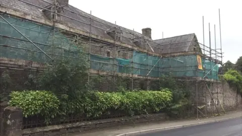 BBC Scaffolding surrounds the frontage of the building