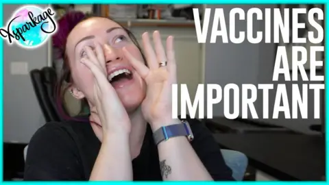 @xsparkage youtube Thumbnail of the YouTuber shouting with 'VACCINES ARE IMPORTANT'