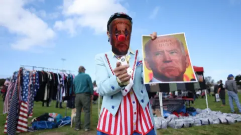 Getty Images A participant at the Take Back Our Border convoy in Texas this weekend