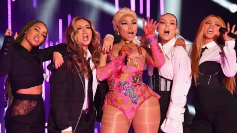 Getty Images Little Mix on stage with Nicki Minaj