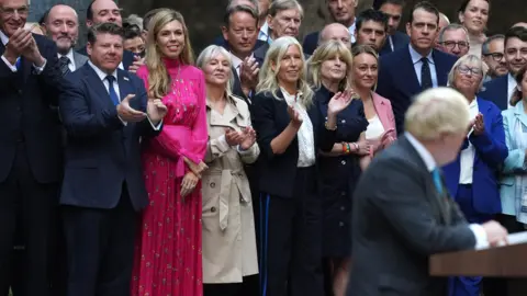 PA Media Nadine Dorries looks on at Johnson's departure from PM job