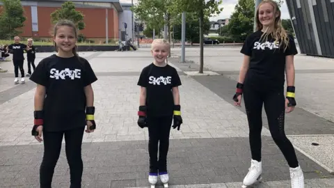 BBC Figure skaters Lily, nine, Romy, nine and Lily, 13