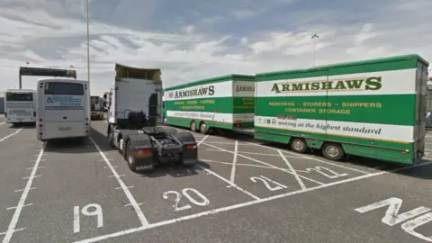 Google lorries and coaches at Southampton ferry port