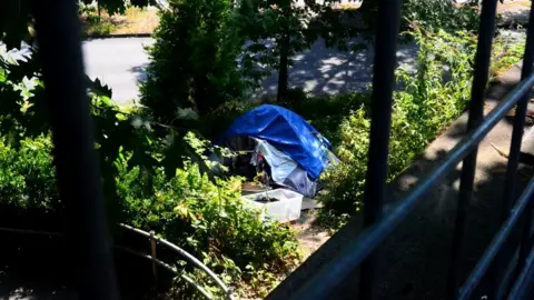 BBC Tent under a bridge in Portland