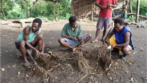 Reuters Prince Philip devotees prepare kava roots to be drunk at an upcoming mourning ceremony to take place for the late British prince who passed away Friday at age 99, in Yaohnanen village, Tanna island, Vanuatu 10 April 2021
