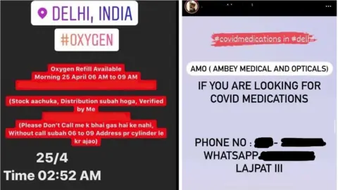 Instagram Messages advertising oxygen or medicine supplies for Covid patients on social media in India