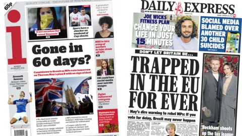 i and Daily Express front pages for 28/01/19