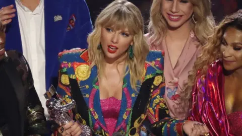 Getty Images Taylor Swift speaks at the 2019 Video Music Awards