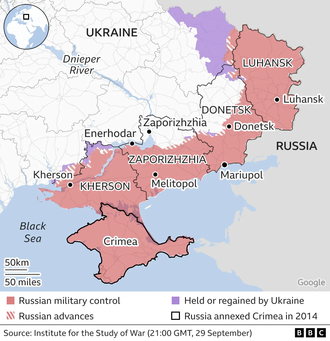 What areas are annexed by Russia?