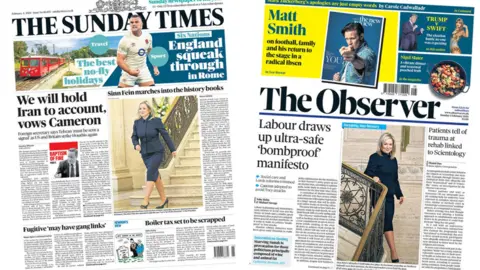 The Sunday Times and The Observer front pages