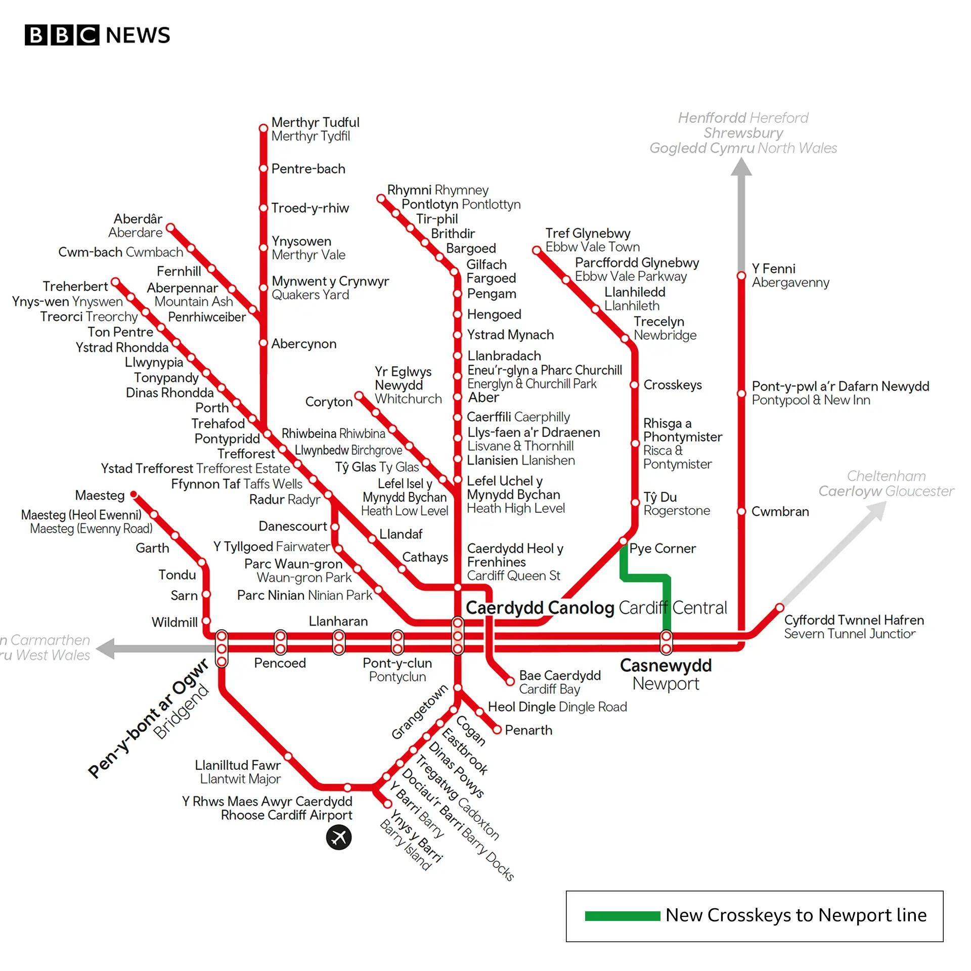 Transport for Wales South Wales Metro map