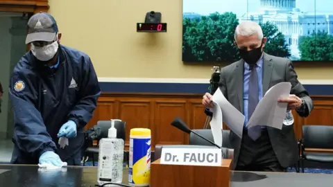 Getty Images Dr Fauci testified to the congressional committee in person