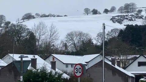 A snowy scene in Llanferres, on the A494 between Ruthin and Mold