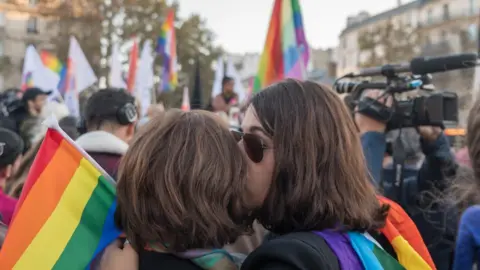 Getty Images A survey released on International Day Against Homophobia, Biphobia and Transphobia revealed harassment of LGBT people at work