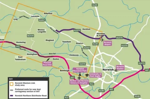 Norfolk County Council Norwich bypass map