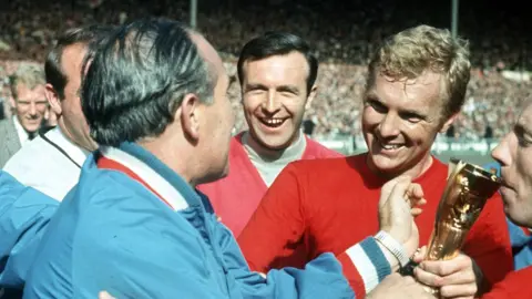 PA Alf Ramsey and Bobby Moore with the World Cup trophy