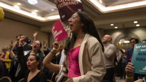 Celebrations at the pro-choice election night party in Louisville, Kentucky