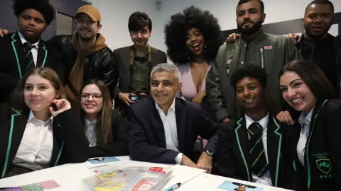 Tim P. Whitby Mayor of London Sadiq Khan meets with students from Evelyn Grace Academy and influential young Londoners and campaigners during the "London Needs You Alive - Don't Carry A Knife" photocall