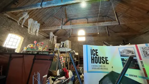 Shaun Whitmore/BBC Circus props incide the Ice House, Great Yarmouth