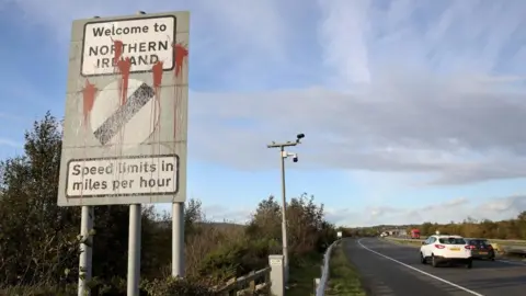 Getty Images A sign on the Irish border that reads: Welcome to Northern Ireland