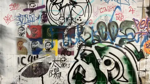Emma Baugh, BBC Wall with a defaced mural