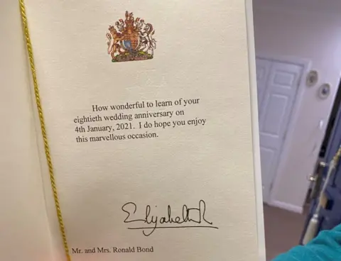 Extra Care Ron and Joyce Bond's letter from the Queen