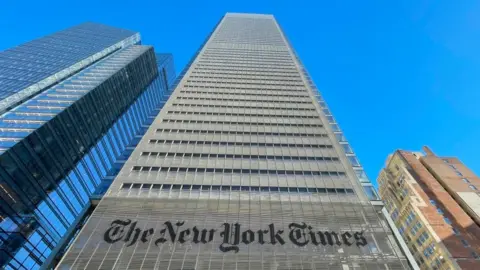 AFP via Getty Images The New York Times Building is seen in New York City on February 4, 2021