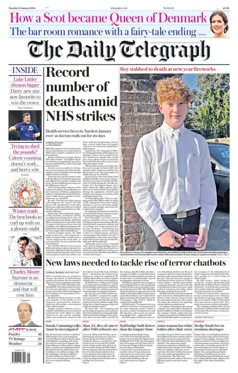 Daily Telegraph front page, 2 January